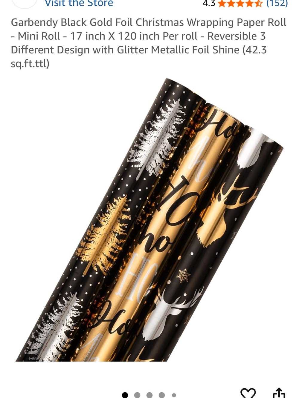 Black and Gold Foil Christmas Wrapping Paper Roll three rolls you will receive